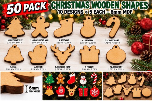 50pc christmas mdf wood - 50pc,